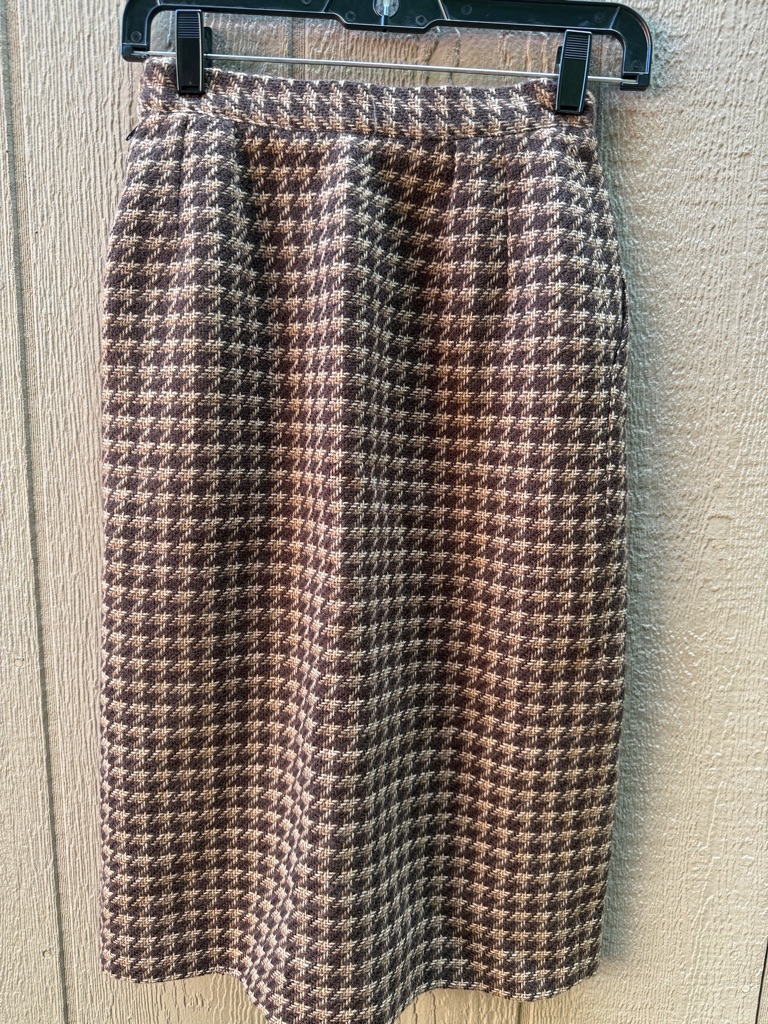 Giorgio Armani Brown And Cream Houndstooth Midi Skirt
